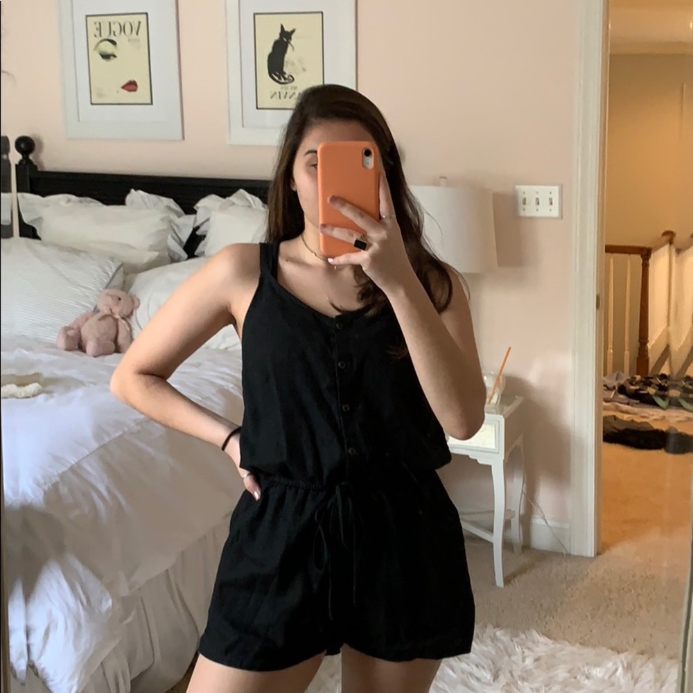 Vintage Linen Black Romper